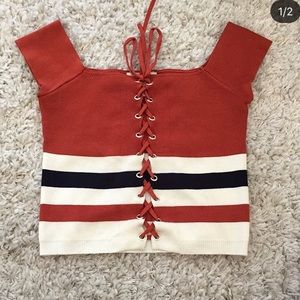 Rust White Navy off the shoulder top (small)